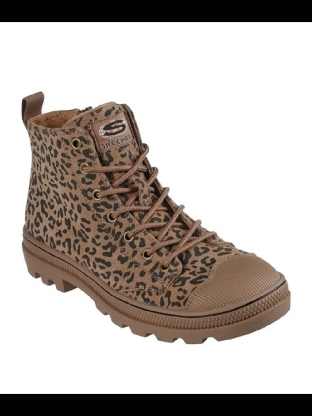 Skechers Women's Roadies Feline Fierce Leopard Print Lace-Up Work Combat Bootie